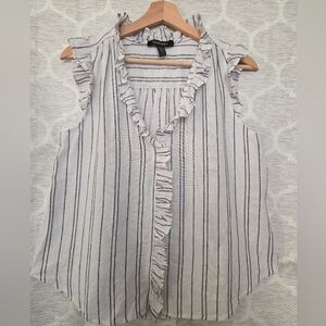 Ellen Tracy Black and White Ruffled Sleeveless Blouse